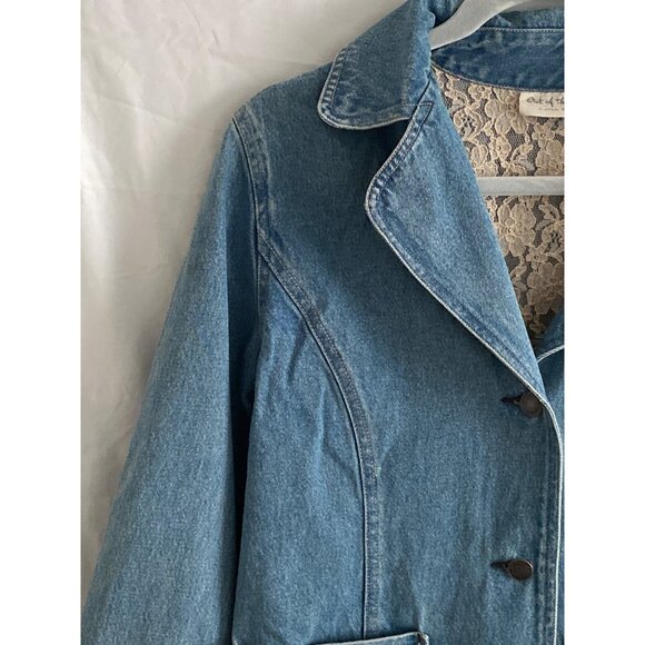 VTG JJill Out of the Blue Denim Jacket Button Down Front Waist Pockets Ruffle S - Picture 7 of 16